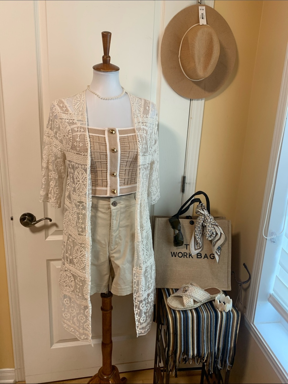 Lace Duster Kimono cover up in Cream
